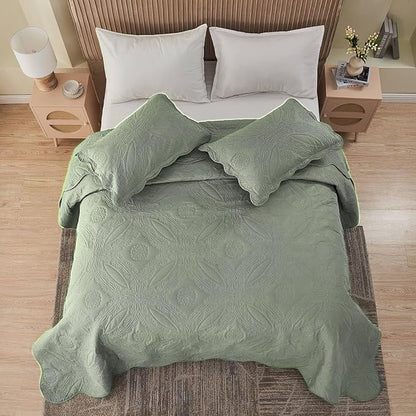 Kingnex Oversized King Bedspreads 128x120 for Extra Wide Tall King or Cal King Bed Ultrasonic Quilted Coverlet Set 3 Piece Include 1 Quilt 2 Pillowcases Sage