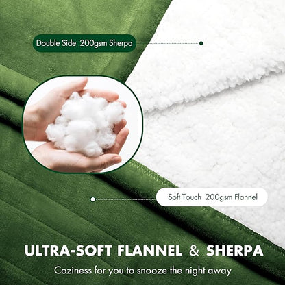 Electric Heated Blanket Twin 62" x 84" - Soft Flannel Sherpa Electric Blanket with 5 Heating Levels & 10 Hours Auto Off, Heating Blanket Twin as a Gift for Grandma and ETL Certified (Green)