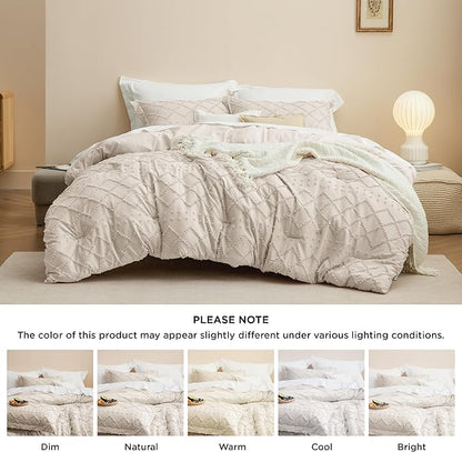 Bedsure King Comforter Set - Beige Comforter, Boho Tufted Shabby Chic Bedding for Kids, 3 Pieces Vintage Farmhouse Bed Set for All Seasons, Fluffy Soft Bedding with 2 Pillow Shams