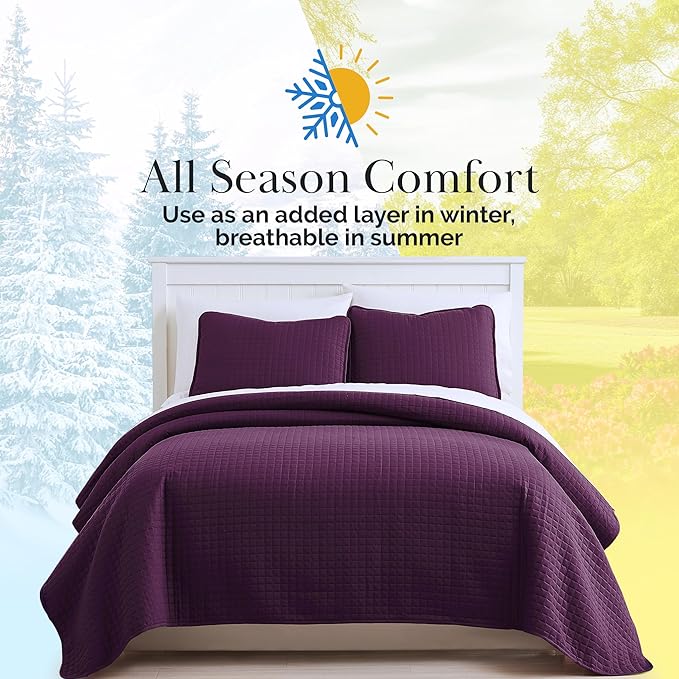 Southshore Fine Living, Inc. Oversized King Quilt Bedding Set, Soft Brushed Microfiber, Stain and Pet Hair Resistant Bedding, California/King Size Quilt Coverlet Bedspread Set w/2 Shams, Purple