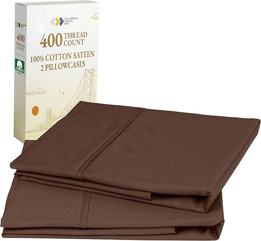 California Design Den Cotton King Pillowcase Set - 400 Thread Count, 100% Cotton Sateen Pillowcases, Set of 2 Pillow Covers, Soft and Breathable - Espresso Chocolate Brown