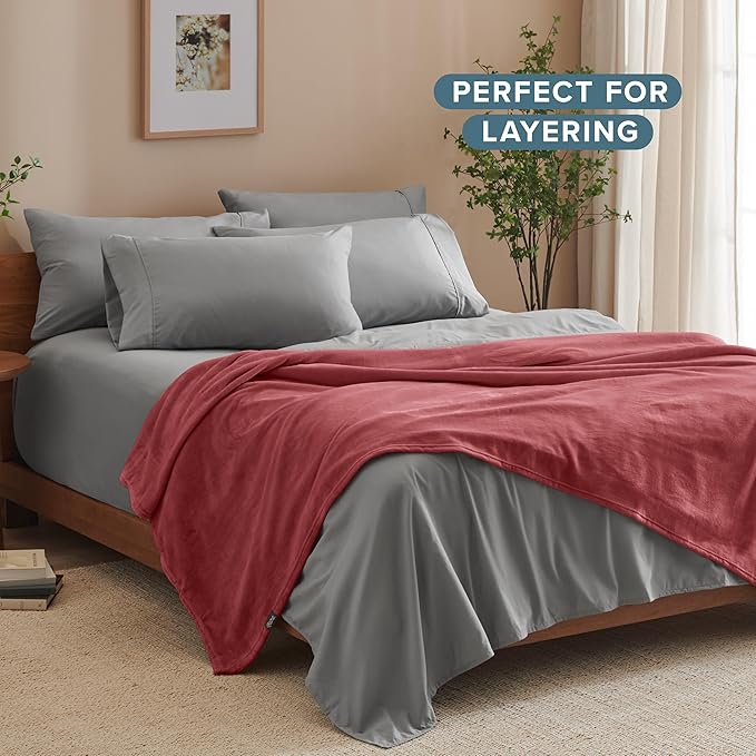 Bare Home Fleece Blanket - King Size - Ultra-Soft Lightweight for Bed, Sofa, and Couch - Luxury Microplush - Cozy Warm Blanket (King, Rosewood)