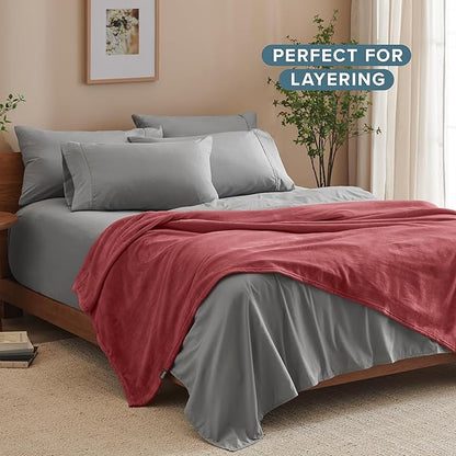Bare Home Fleece Blanket - Full/Queen - Ultra-Soft Lightweight for Bed, Sofa, and Couch - Luxury Microplush - Cozy Warm Blanket (Full/Queen, Rosewood)