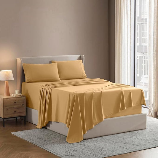 Nestl Full XL Sheet Set - Luxury 1800 Ultra-Soft Microfiber Full Extra Long Bed Sheets - Double Brushed - Deep Pockets - Easy Fit - 4 Piece Set - Bedding Sheets & Pillowcases (Full XL, Camel Gold)