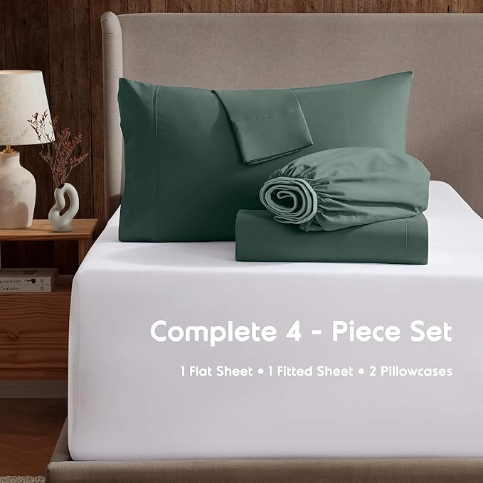 Nestl California King Sheet Set - 1800 Ultra-Soft Microfiber Cal King Bed Sheets - Double Brushed - Deep Pockets - Easy Fit - 4 Piece Set - Bed Sheets (California King, Forest Green)