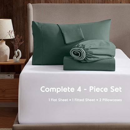 Nestl Short Queen Sheet Set - 1800 Ultra-Soft Microfiber - Double Brushed - Deep Pockets - Easy Fit - 4 Piece Set - Bed Sheets (Short Queen, Forest Green)