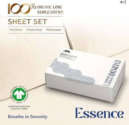 Mayfair Linen 100% Organic Cotton Sheets California King Size - 4 PC Organic Cotton Cal King Size Percale Weave Sheet Set, Soft, Cooling & Crisp, 16" Deep Pocket Hotel Quality Bedding Set - Ivory