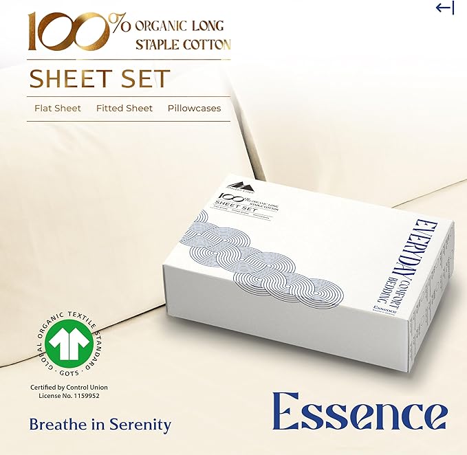 Mayfair Linen 100% Organic Cotton Sheets Full Size - 4 PC Organic Cotton Percale Sheets Full Set (Ivory), Crisp, Soft, Cooling & Breathable Bedsheets, 16" Deep Pocket Hotel Bedding - GOTS Certified