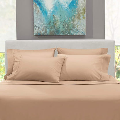Hearth & Harbor Extra Deep Pocket Sheets - Fits Mattress 18-24 Inches Deep - Extra Deep Pocket California King Size - 6 Piece Cal King Sheets - Cal King, Taupe