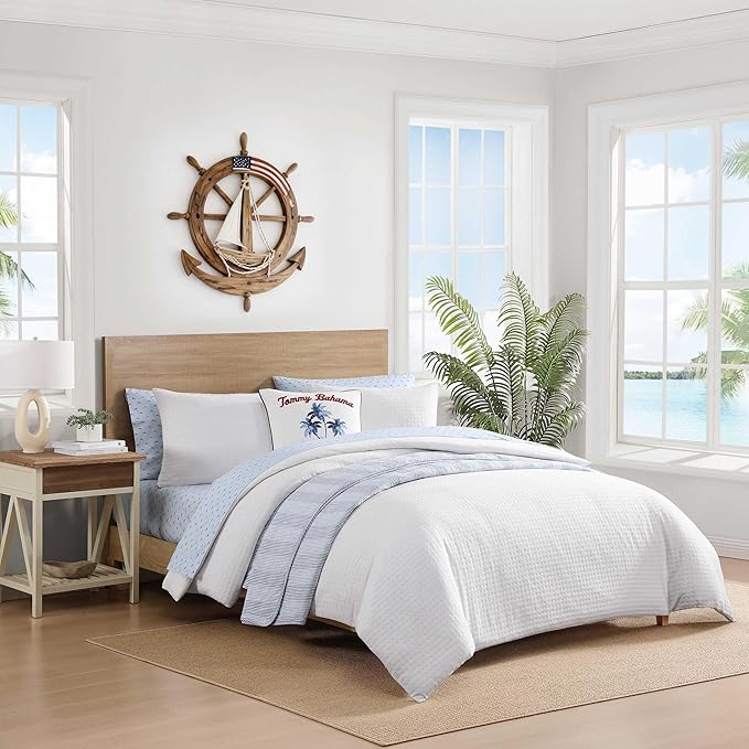 Tommy Bahama - King Size Sheet Set, Crisp & Cool Cotton Percale Bedding, Deep Pockets, Bed Sheets with Matching Pillowcases (Iconic Marlin Blue)