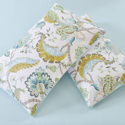 mixinni Boho-Chic King Size Duvet Cover Paisley Light Blue and Light Green Long Staple Cotton Bedding Set 1 Duvet Cover 2 Pillowcases for Him and Her, Easy Care, Soft and Durable- (3pcs, King Size)