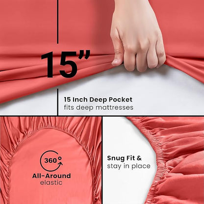 Utopia Bedding Full Fitted Sheet - Bottom Sheet - Deep Pocket - Soft Microfiber -Shrinkage and Fade Resistant-Easy Care -1 Fitted Sheet Only (Coral)