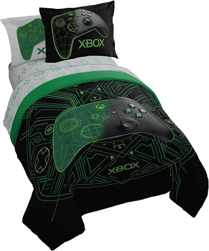 Jay Franco Kids Comforter Set Includes Sheets and Pillow Covers - Soft and Cozy Bed Set for Stylish Room Decor, Official Licensed Product, White - Xbox, 7 Piece Full