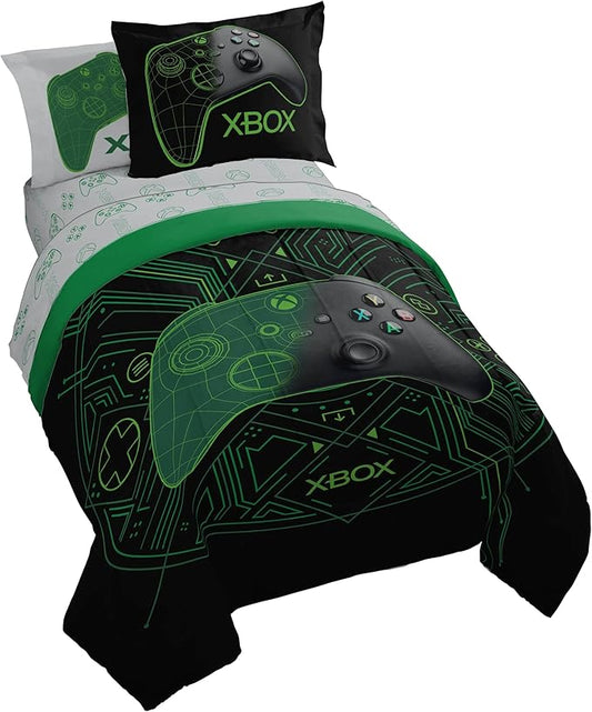 Jay Franco Kids Comforter Set Includes Sheets and Pillow Covers - Soft and Cozy Bed Set for Stylish Room Decor, Official Licensed Product, White - Xbox, 7 Piece Full