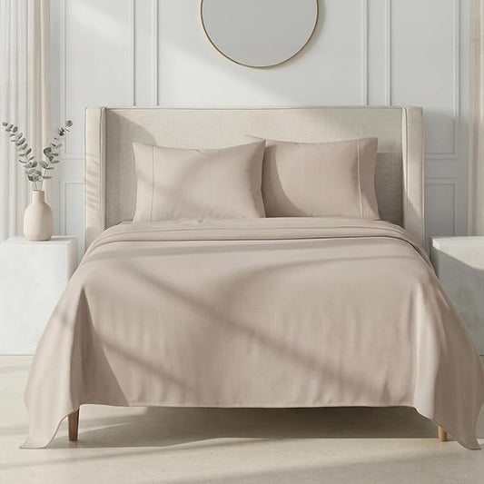 California Design Den Thick and Natural 100% Cotton Sheets Queen Size Set - 1000 Thread Count Sateen, Deep Pocket Queen Sheets, Durable Bedding Set - Beige (Sand Tone)