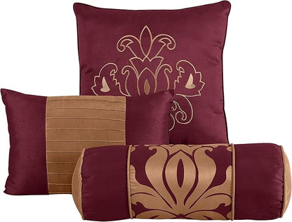 Chezmoi Collection Royale 7-Piece Jacquard Floral Comforter Set, Oversized King, Maroon/Gold