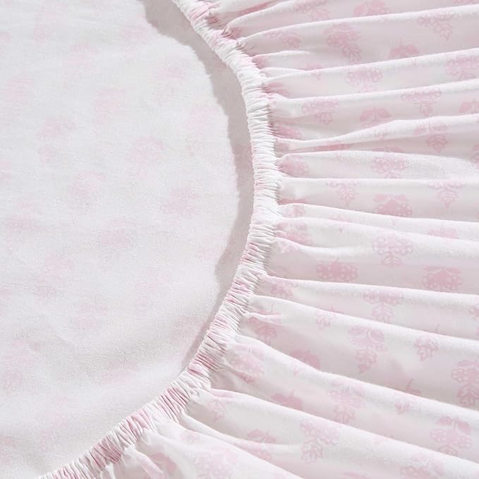 Laura Ashley - Queen Sheets, Lightweight & Breathable Cotton Percale Bedding Set with Matching Sham(s), Oeko-Tex Certified (Francesca Pink, Queen)