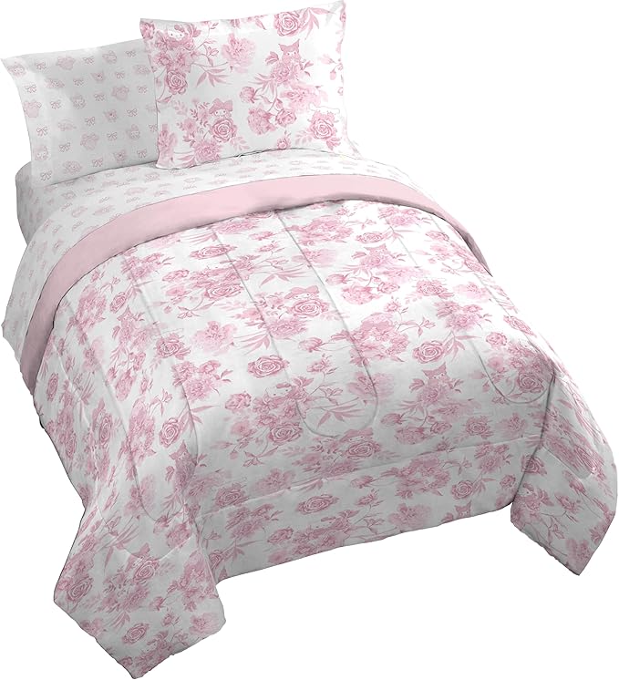 Jay Franco Comforter Set Includes Sheets and Pillow Covers - Soft and Cozy Bed Set for Stylish Room Decor, Official Licensed Bedding, Multi - Hello Kitty, 7 Piece Queen