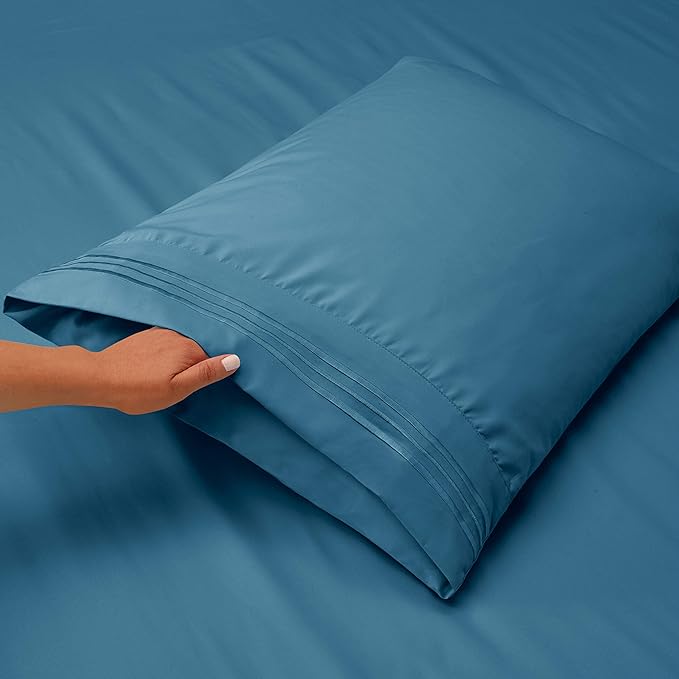 Clara Clark Flex Top King Sheets, 6 Piece Set - Hotel Luxury Sheets for Top Split King Bed, Super Soft Bedding Set, Head Split King Blue Heaven