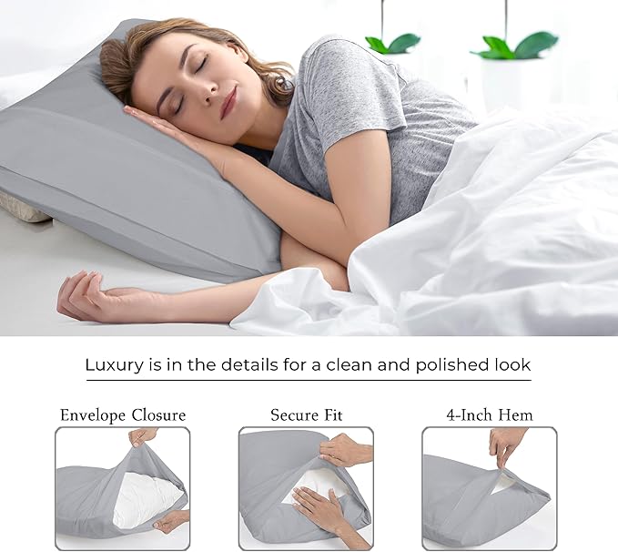 Royale Linens Queen Pillowcase Set of 2 - Bed Pillow Cover - 20" x 30" -Silver Pillowcases - 1800 Brushed Microfiber, Wrinkle & Fade Resistant - Soft & Cozy- Queen Size Pillow Case (Silver)