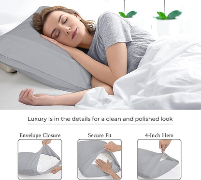 Royale Linens Queen Pillowcase Set of 2 - Bed Pillow Cover - 20" x 30" -Silver Pillowcases - 1800 Brushed Microfiber, Wrinkle & Fade Resistant - Soft & Cozy- Queen Size Pillow Case (Silver)