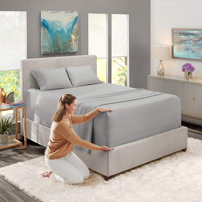 Nestl Bed Linen Set, Twin XL, Extra Deep Pocket, 4-Piece, Light Grey, Microfiber