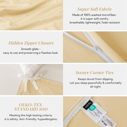 MILDLY Super Soft Duvet Cover 2pcs - 100% Washed Microfiber Butter Yellow Comforter Cover Set with Zipper Closure & Corner Ties