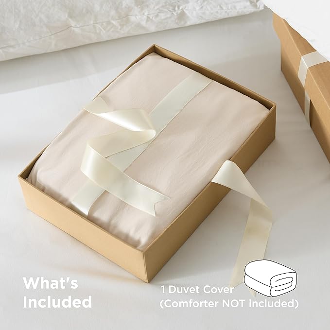Bedsure Oat Milk Duvet Cover Queen Size Only - Prewashed Cotton-Like Polyester Extra Soft All Season Bedding, Includes 1 Duvet Cover 90x90 Inches with Zipper Closure, Comforter Not Included