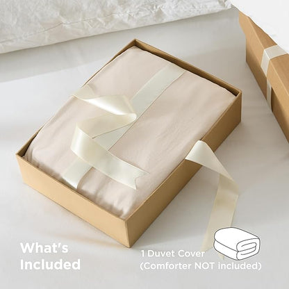 Bedsure Oat Milk Duvet Cover Queen Size Only - Prewashed Cotton-Like Polyester Extra Soft All Season Bedding, Includes 1 Duvet Cover 90x90 Inches with Zipper Closure, Comforter Not Included
