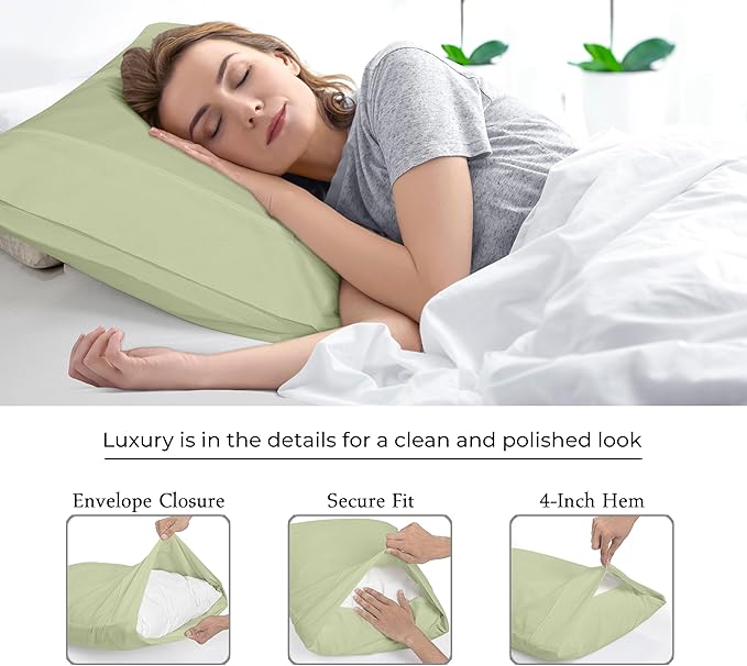 Royale Linens Standard Pillowcase Set of 2 - Bed Pillow Cover - 20"x26" - Sage Green Pillowcases - 1800 Brushed Microfiber, Wrinkle & Fade Resistant - Soft & Cozy- Standard Size Pillow Case (STD,Sage)