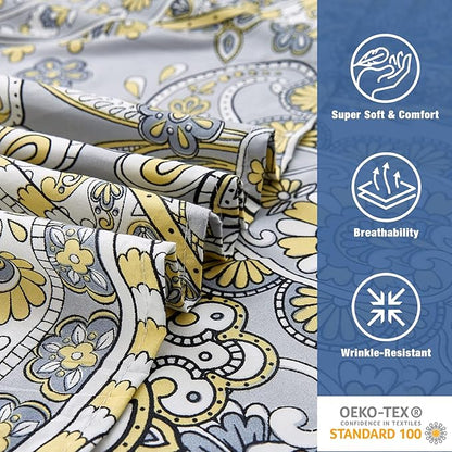 JSD Paisley Sheet Set King Size, 4 Piece Retro Pattern Microfiber Bedding Sheets Extra Deep Pocket
