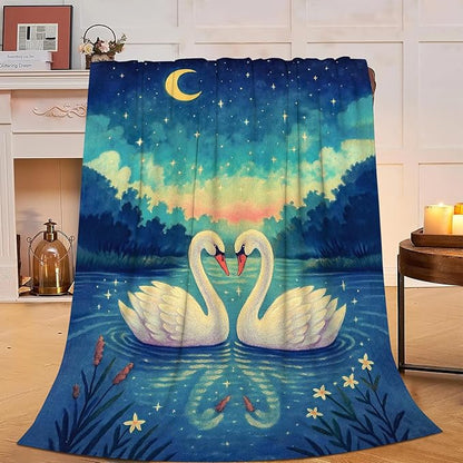 Swan Blanket Super Soft Warm Fluffy Fleece Flannel Animal Throw Blanket Cozy Fuzzy Plush Stuff Bedding Blankets Gifts for Women Kids Boys Girls Adults 60"X50"