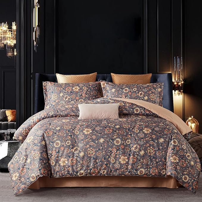 Cupocupa Duvet Cover Queen Size Set - Vintage Soft Bedding with Beautiful Boho Floral Pattern for Queen Size Bed - Comes with Matching Pillowcases for Added Elegance and Comfort