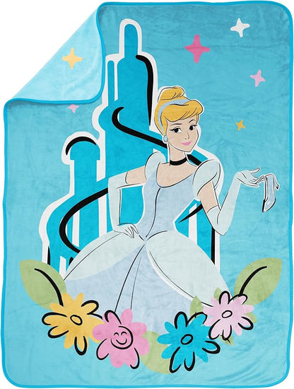 Jay Franco Kids Plush Throw Blanket – Soft & Cozy Fleece Throw for Bedroom & Couch Décor, Official Licensed Product, Blue - Disney Princess Cinderella, 46x60 - Throw Blanket