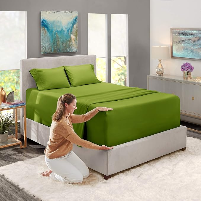 Nestl Twin XL Size Sheet Set, 4 Piece Extra Deep Pocket (18-24 inches), Microfiber, Hotel Luxury, Soft, Breathable, Wrinkle-Free, Easy to Care, Calla Green