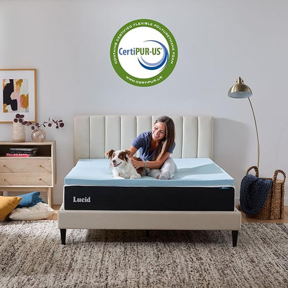 Lucid 2 Inch Memory Foam Mattress Topper, Full Size – Cooling Gel Bed Topper – Pressure-Relieving Plush Feel – Ventilated Breathable Design – CertiPur Certified - Dorm Essentials