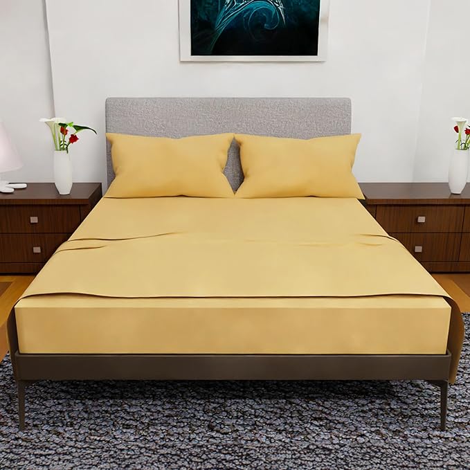 King Size Sheets Set - 4 Piece Bedding - Wrinkle Free - Double Brushed, King Bed Sheets Deep Pocket, King Size Sheet Set, King Sheets (Gold, King)