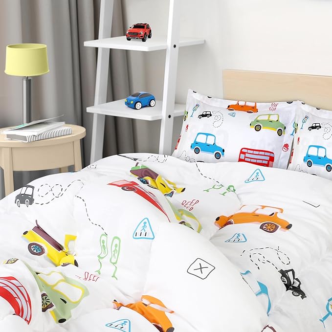 Utopia Bedding Car Kids Comforter Set with 2 Pillow Shams, 3 Piece Soft Microfiber Twin Bed Comforter with Pillow Shams, Printed Kids Bedding for Boys and Girls, Lightweight, Breathable,Easy Care