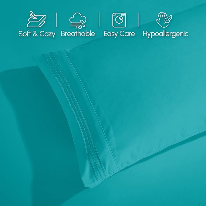 Elegant Comfort Luxurious 1500 Premium Hotel Quality Microfiber 4-Piece Sheet Set, 18-24 Inches Deep - Extra Deep Pocket Sheets - Ultra Soft 4PC Deep Pocket Sheets, Twin/Twin XL, Turquoise