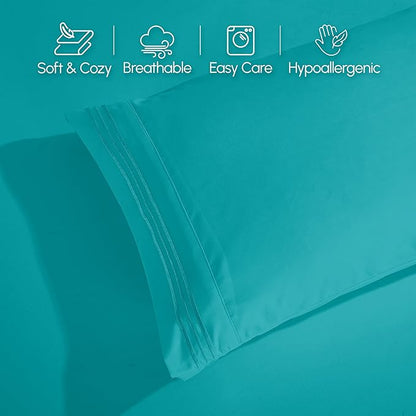 Elegant Comfort Luxurious 1500 Premium Hotel Quality Microfiber 4-Piece Sheet Set, 18-24 Inches Deep - Extra Deep Pocket Sheets - Ultra Soft 4PC Deep Pocket Sheets, California King, Turquoise