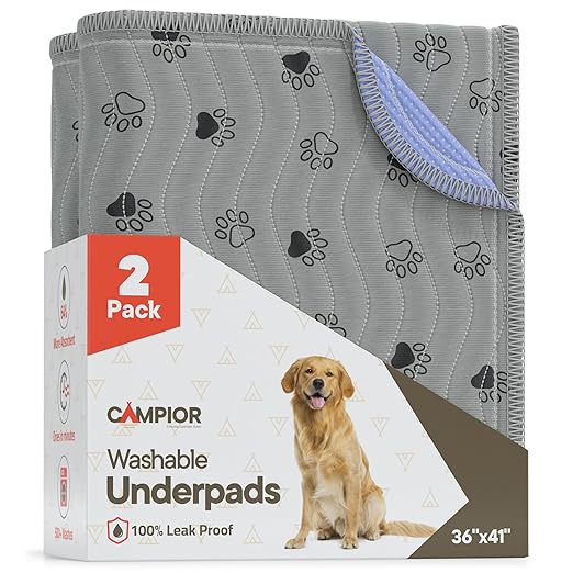 Washable Underpads 36"x41" ( Pack of 2) – Reusable Waterproof Bed Pads for Pets, Kids & Elderly, Extra Heavy Absorbent Incontinence Training & Bedwetting Pads, Non-Slip TPU Backing, Grey & Blue