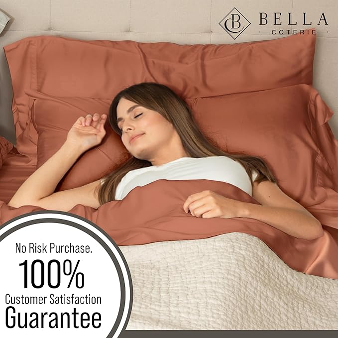 Bella Coterie Luxury Bamboo Viscose 34” Split Top King Size Sheet Set | 1 Fitted Sheet for Sleep Number & Adjustable Beds | 100% Organically Grown | Cooling & Soft | 18” Deep Pocket [Terracotta]