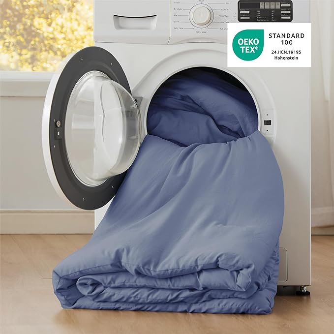 Bedsure Queen Comforter Set, Blue Soft Prewashed Bedding for All Seasons, 3 Pieces GentleSoft™ Bed Set, 1 Lightweight Comforter (90"x90") and 2 Pillowcases (20"x26")
