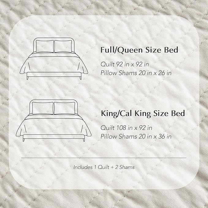 EVERGRACEHOME 100% Cotton Modern Lines Quilt Set King Size, Pre-Washed Soft Striped Coverlet Bedspread, 3 Piece Lightweight Bedding Set for All Season, with 2 Pillow Shams, Birch