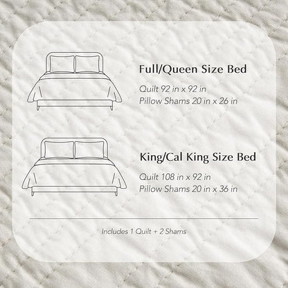 EVERGRACEHOME 100% Cotton Modern Lines Quilt Set King Size, Pre-Washed Soft Striped Coverlet Bedspread, 3 Piece Lightweight Bedding Set for All Season, with 2 Pillow Shams, Birch