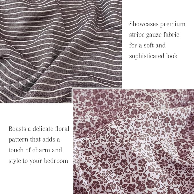 Full Comforter Set - 7 Pieces Deep Purple Gauze Muslin Bedding Sets for All Seasons, Lightweight Breathable Bed in a Bag Full with Revesible Farmhouse Comforter, Sheets, Pillowcases & Shams