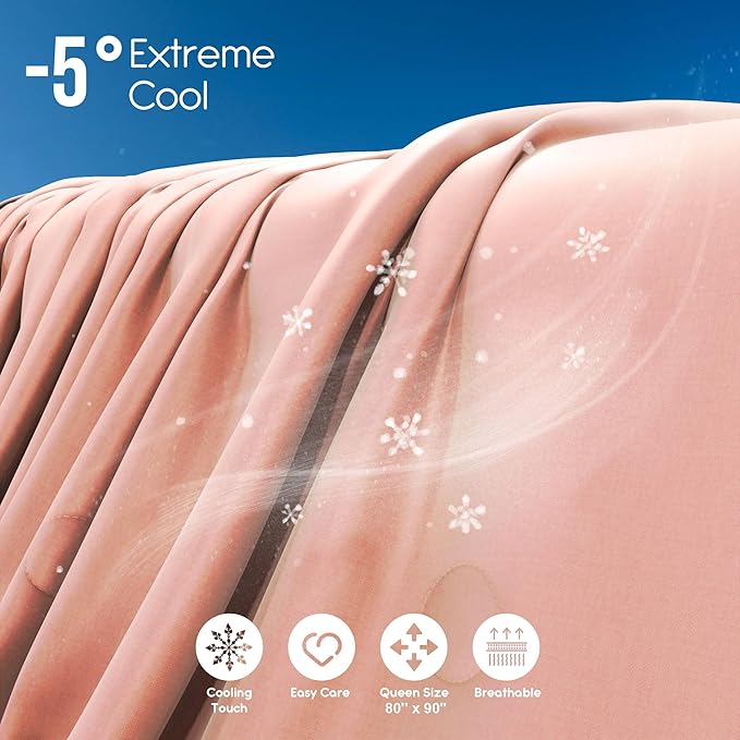 Sheal Cooling Comforter Queen Size 80'' x 90'', Q-Max Rating of >0.4, Double-Sided Cool Tech Comforter & Colors, All-Season Lightweight Blanket to Quickly Cool Down, Peach Pink