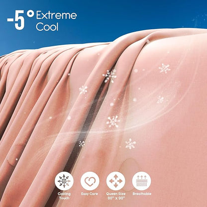 Sheal Cooling Comforter Queen Size 80'' x 90'', Q-Max Rating of >0.4, Double-Sided Cool Tech Comforter & Colors, All-Season Lightweight Blanket to Quickly Cool Down, Peach Pink