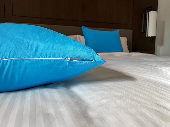 iMaylex Soft 100% Egyptian Cotton Zipper Closure Pillowcases, Cozy and Lightweight Pillow Case, Set of 2, Blue, Standard, 20" x 26"