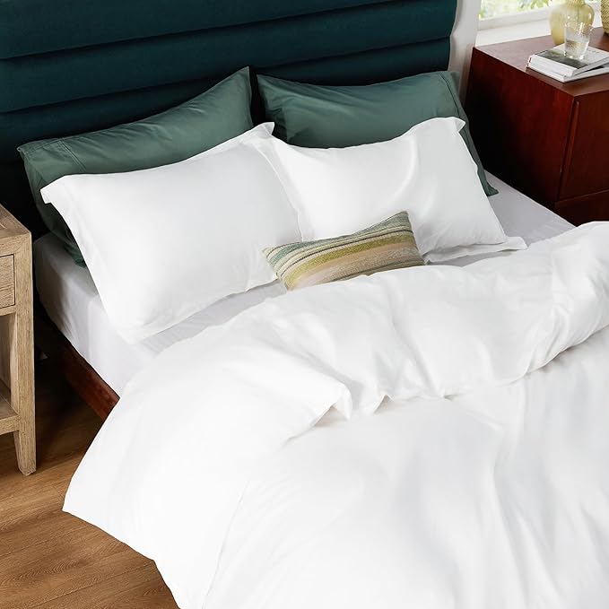 Bedsure Duvet Cover Queen Size - Moisture-Wicking, Silky Eucalyptus Lyocell Cotton Hybrid Comforter Cover Set for Hot Sleeper - GentleSoft™ and Breathable, Cooling Bedding Set, Bright White